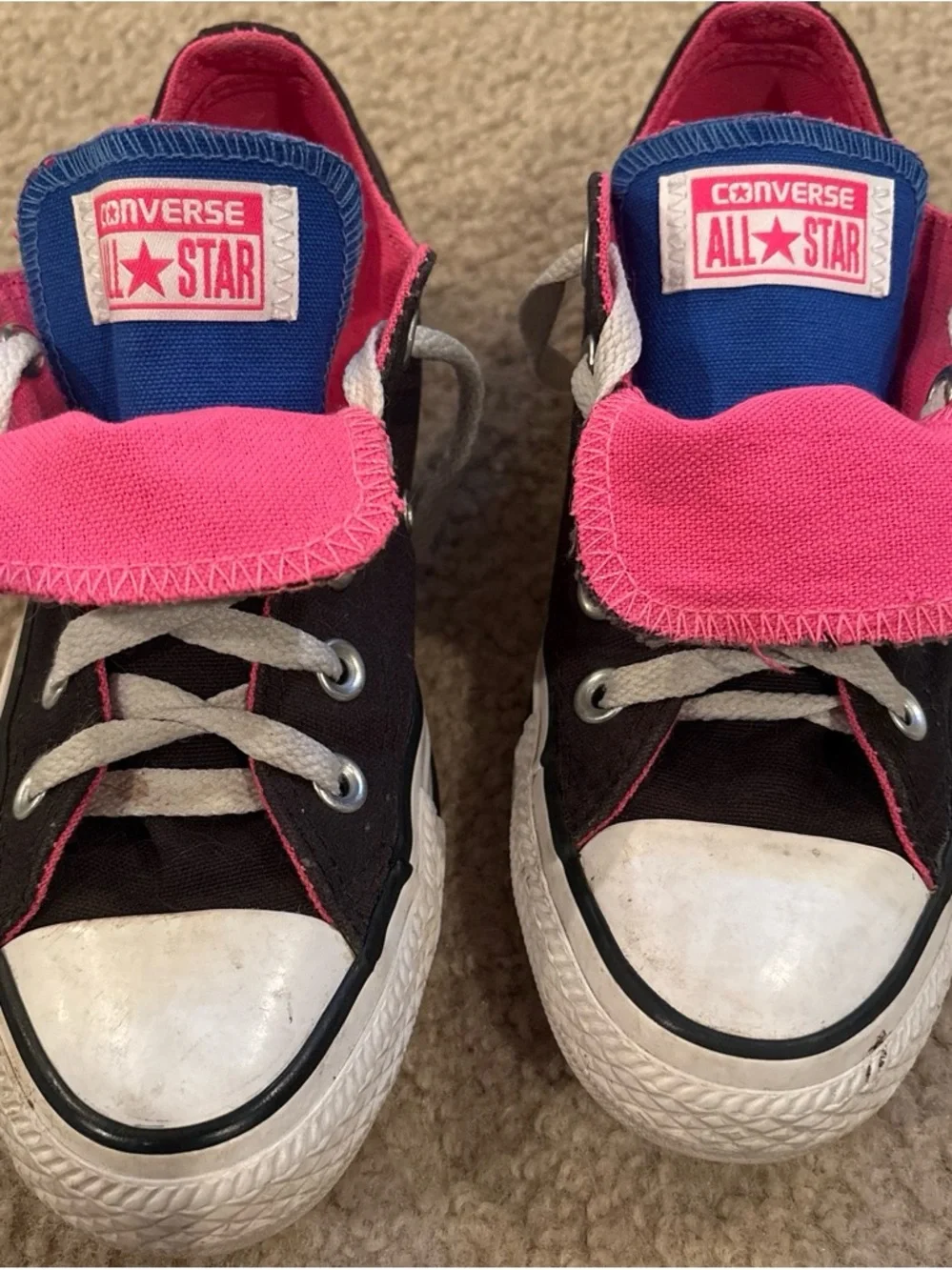 Converse Black Canvas Kids Sneakers with Pink Lining